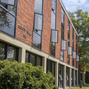 Exterior of Scott Residence Hall from 13th Street