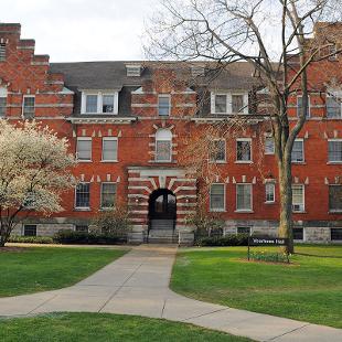 Exterior of the front of Voorhees Residence Hall from 10th Street