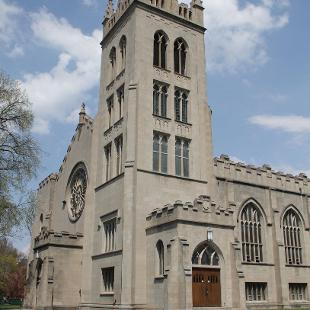 An exterior view of the Dimnent Memorial Chapel tower