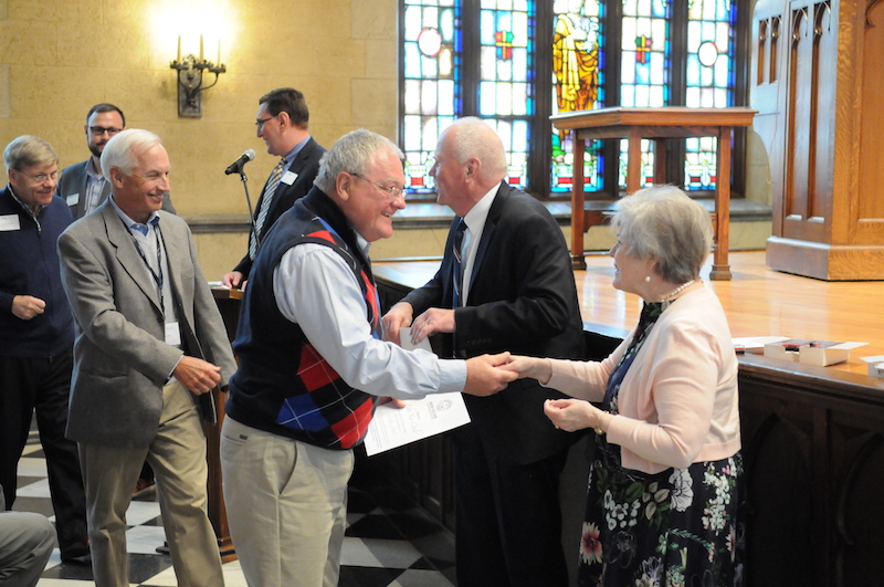 Members of the Fifty Year Circle receive their pin from President and Mrs. Voskuil in 2019.